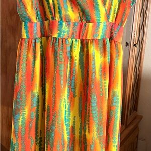Ladies Bright Multi-Color Summer Maxi Dress - Vibrant Orange & Yellow Print